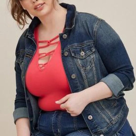 🆕 NWT Women’s torrid 3 Red Orange Foxy V-Neck Strappy Top 22 24 - Picture 10 of 13